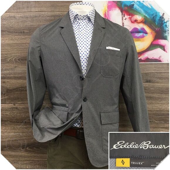EDDIE BAUER TRAVEX Mens Blazer Sport Coat Casual Jacket Size 44 Performance Suit